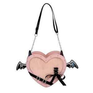 Gothic Heart Ita Bag with Bat Wings & Devil Horns PU Leather - Pink